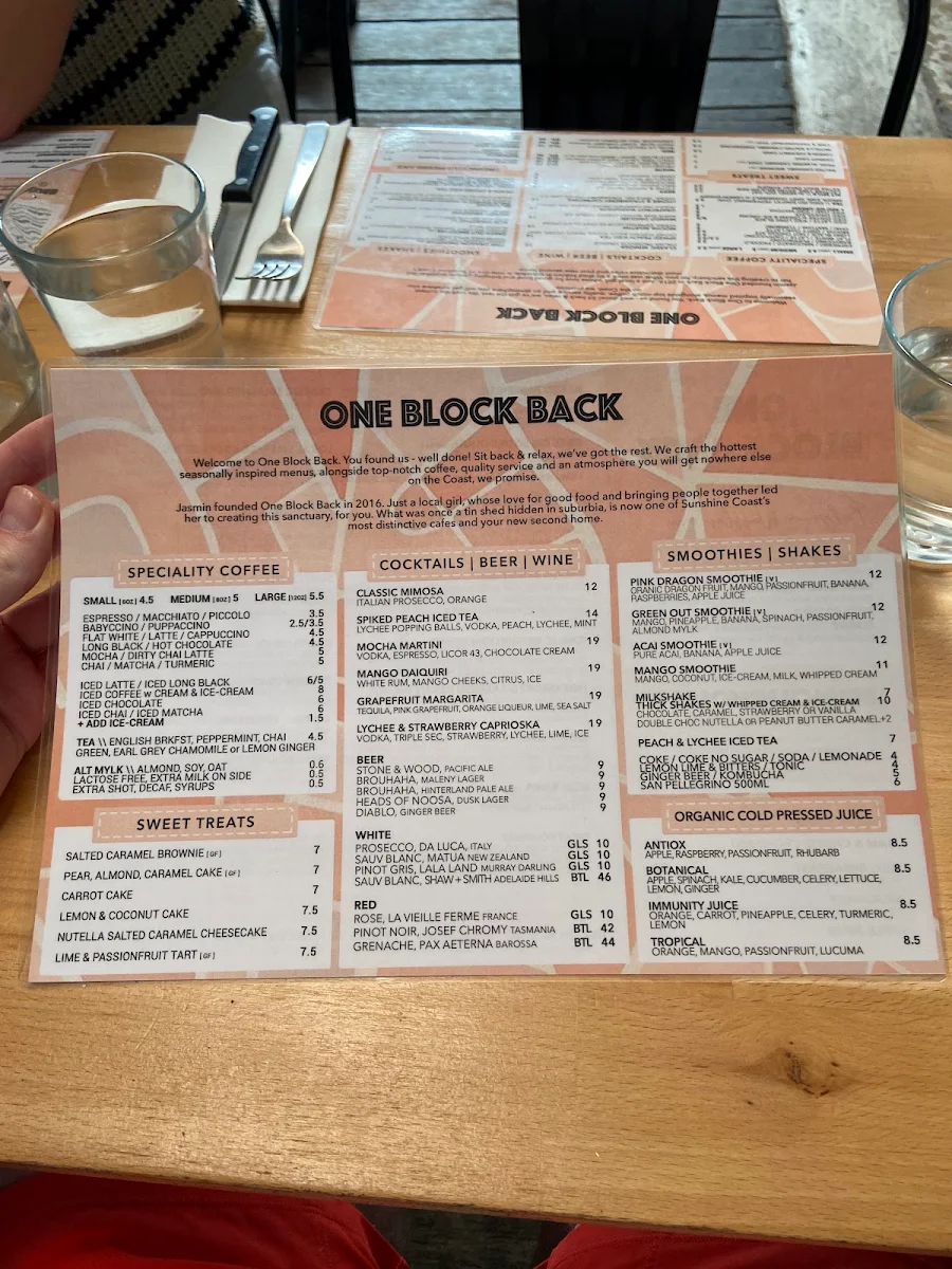 Menu, One Block Back