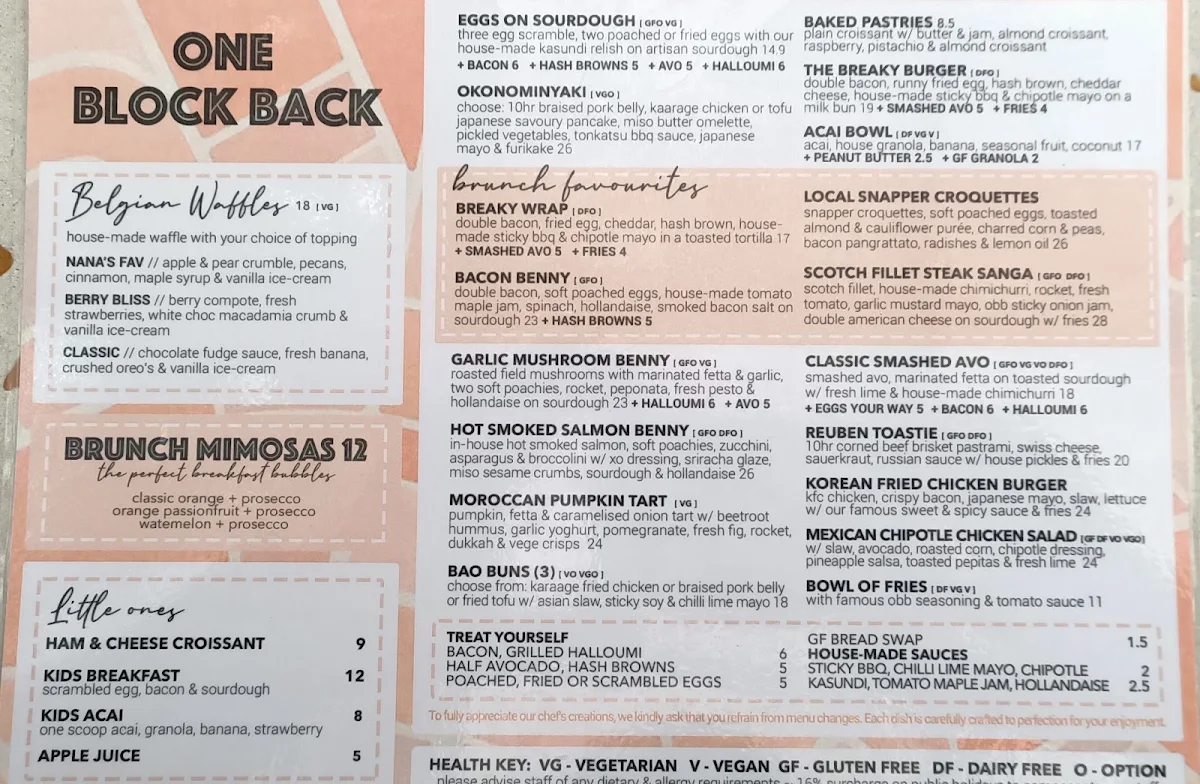 Menu, One Block Back