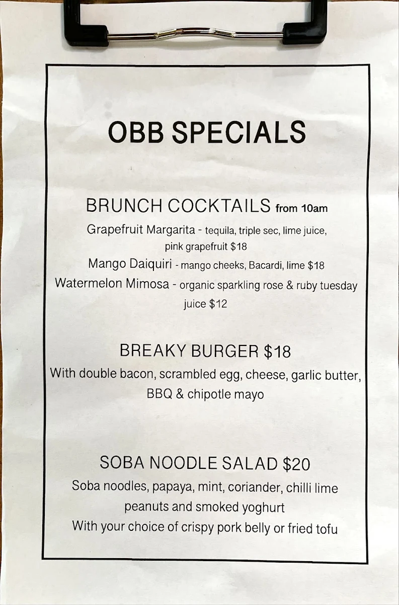 Menu, One Block Back