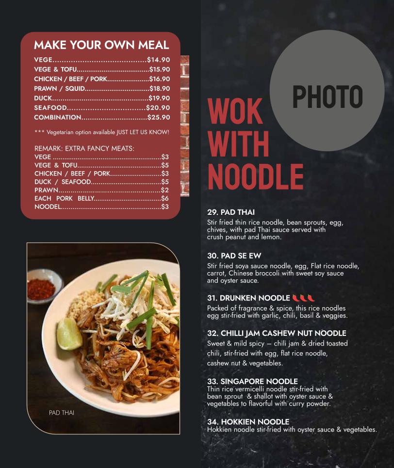 Menu, Khao Hom Thai Restaurant