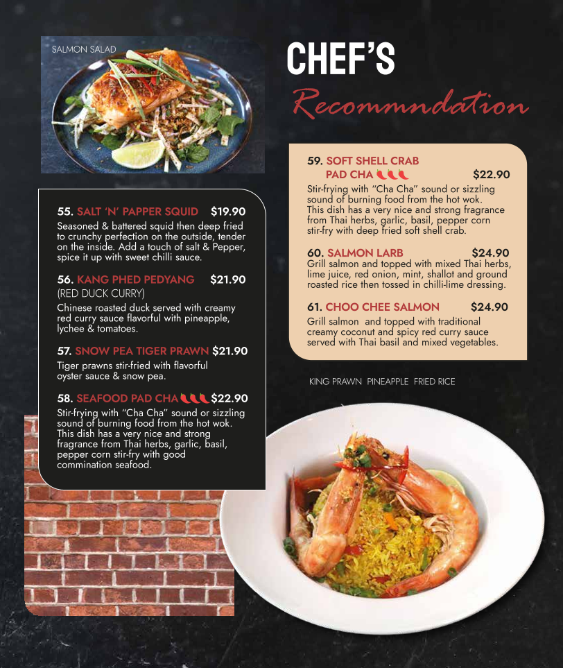 Menu, Khao Hom Thai Restaurant