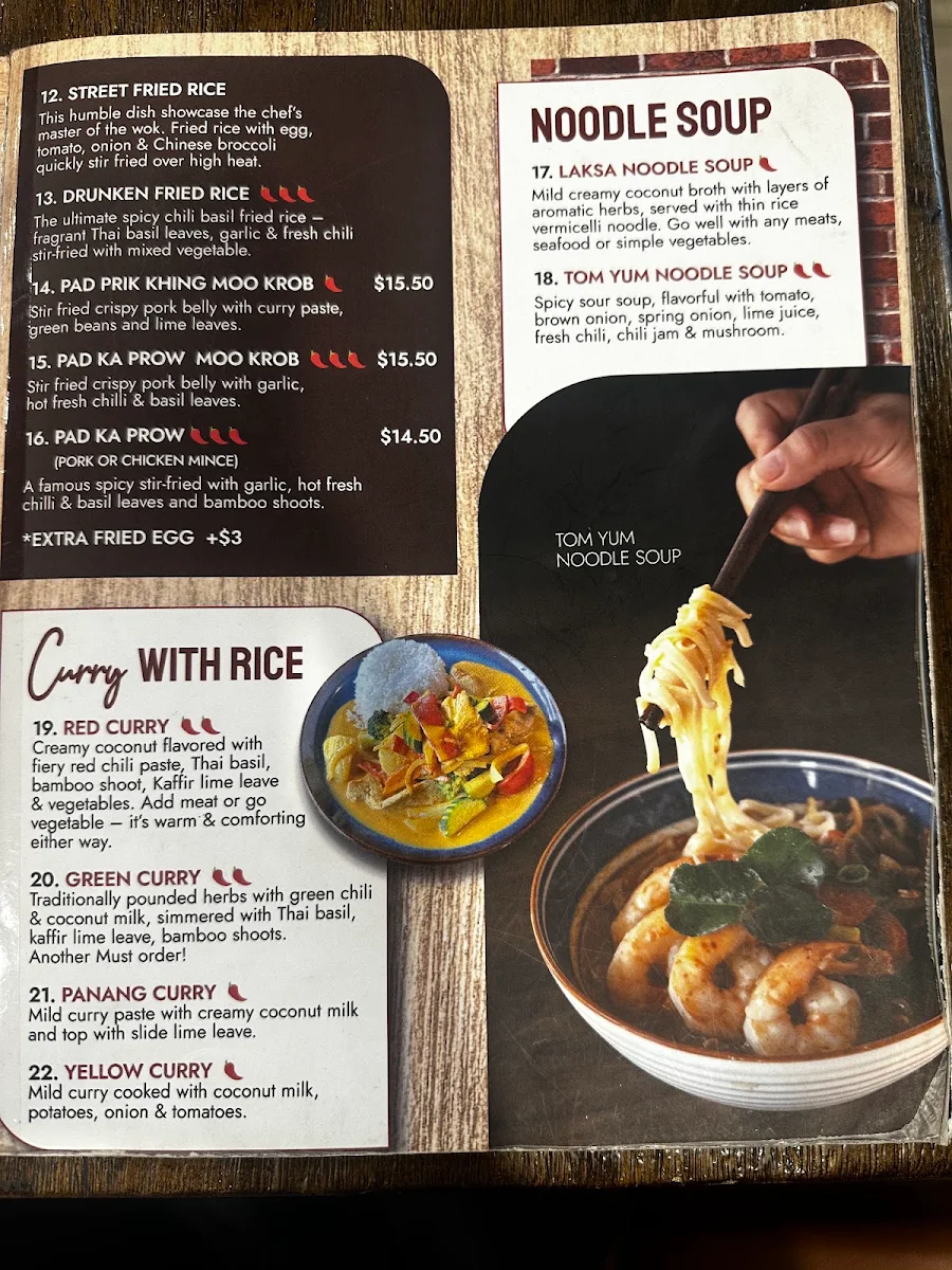 Menu, Khao Hom Thai Restaurant
