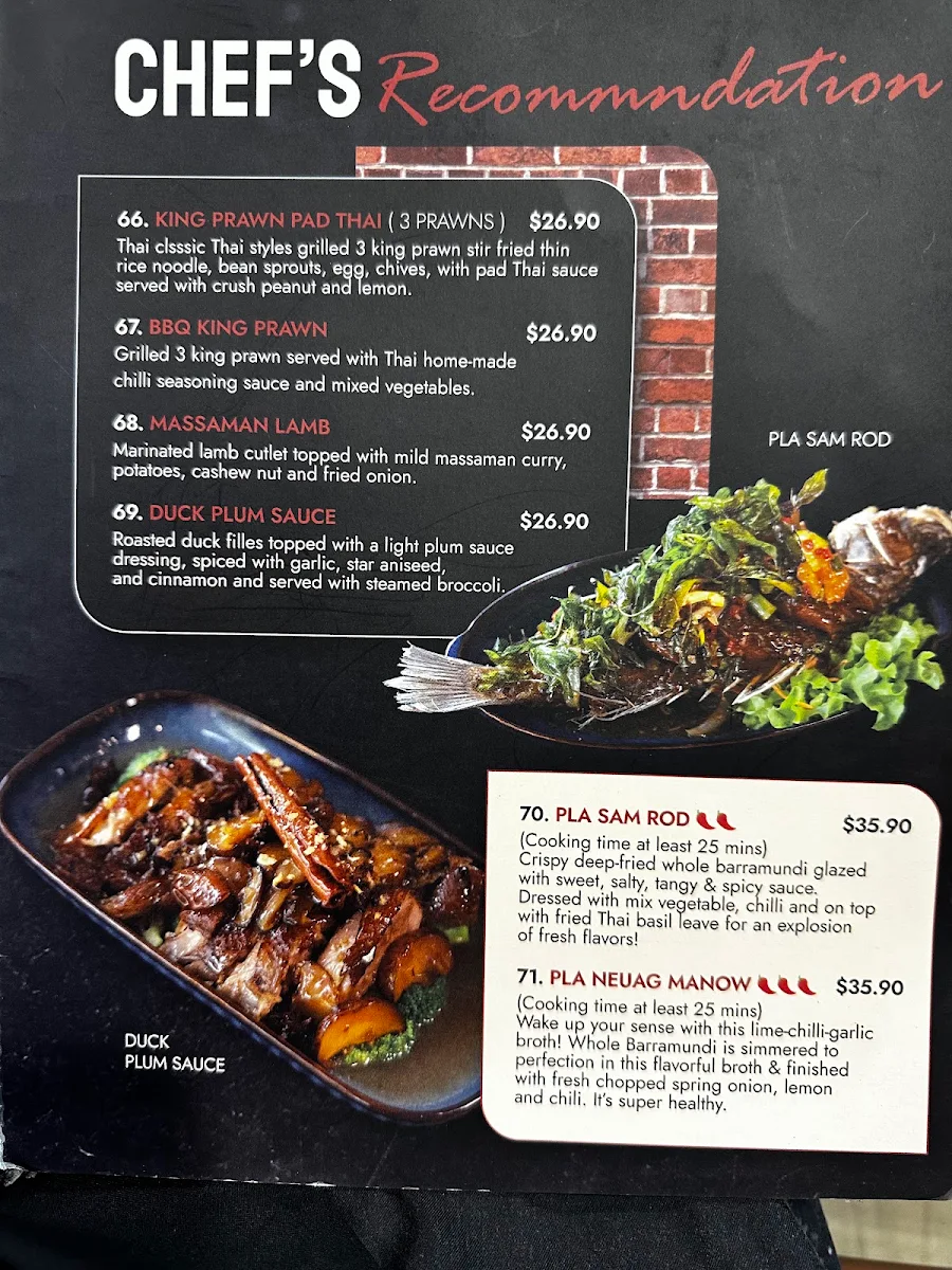 Menu, Khao Hom Thai Restaurant