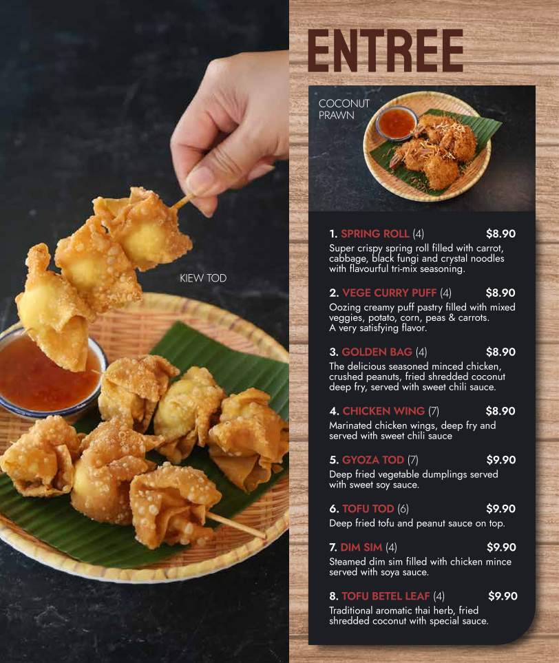 Menu, Khao Hom Thai Restaurant