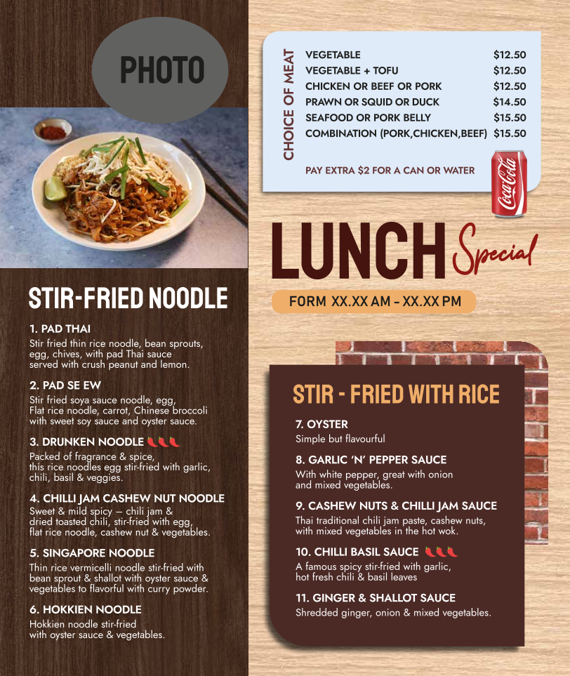 Menu, Khao Hom Thai Restaurant
