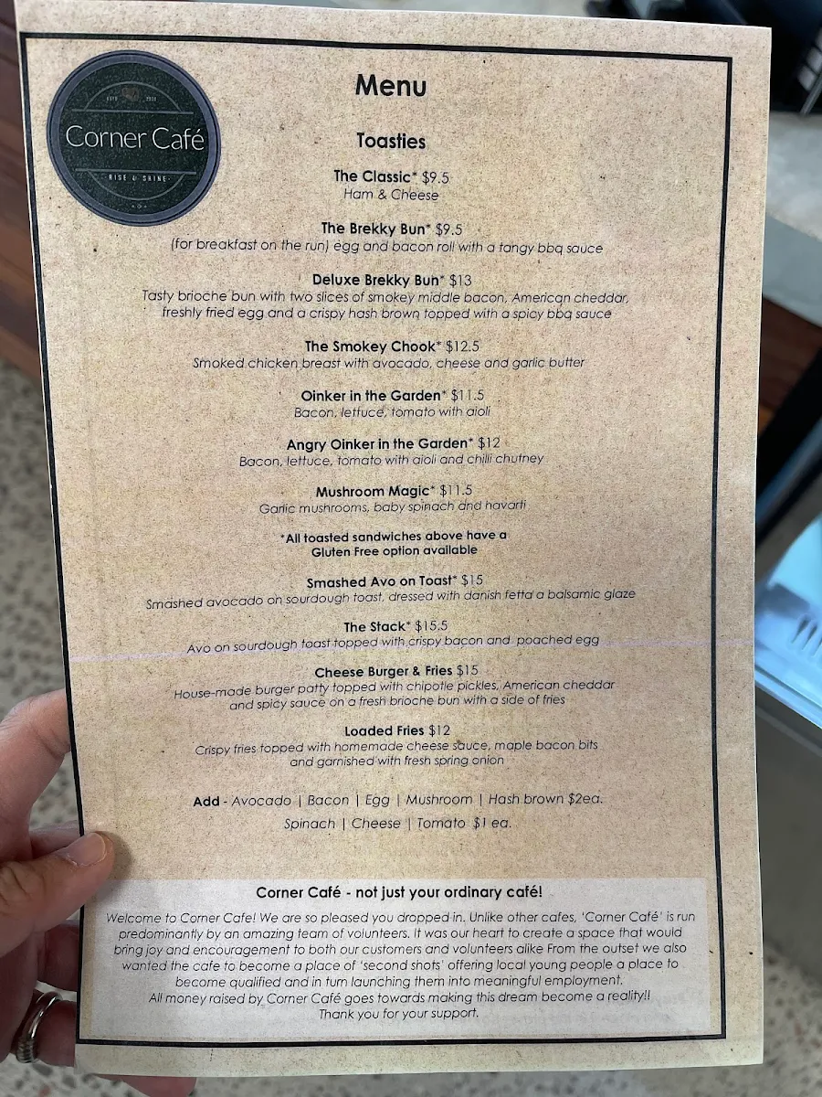Menu, Corner Café
