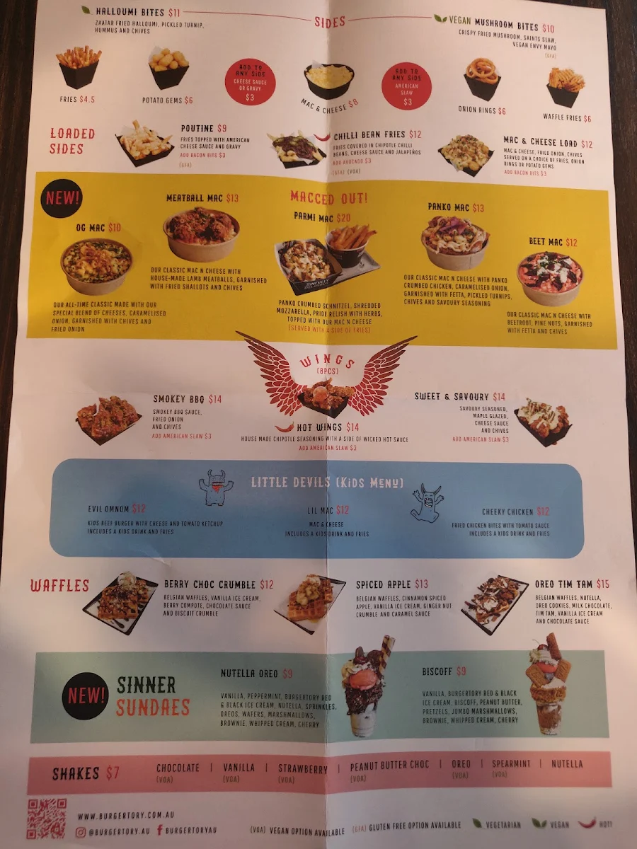 Menu, Burgertory - Prahran