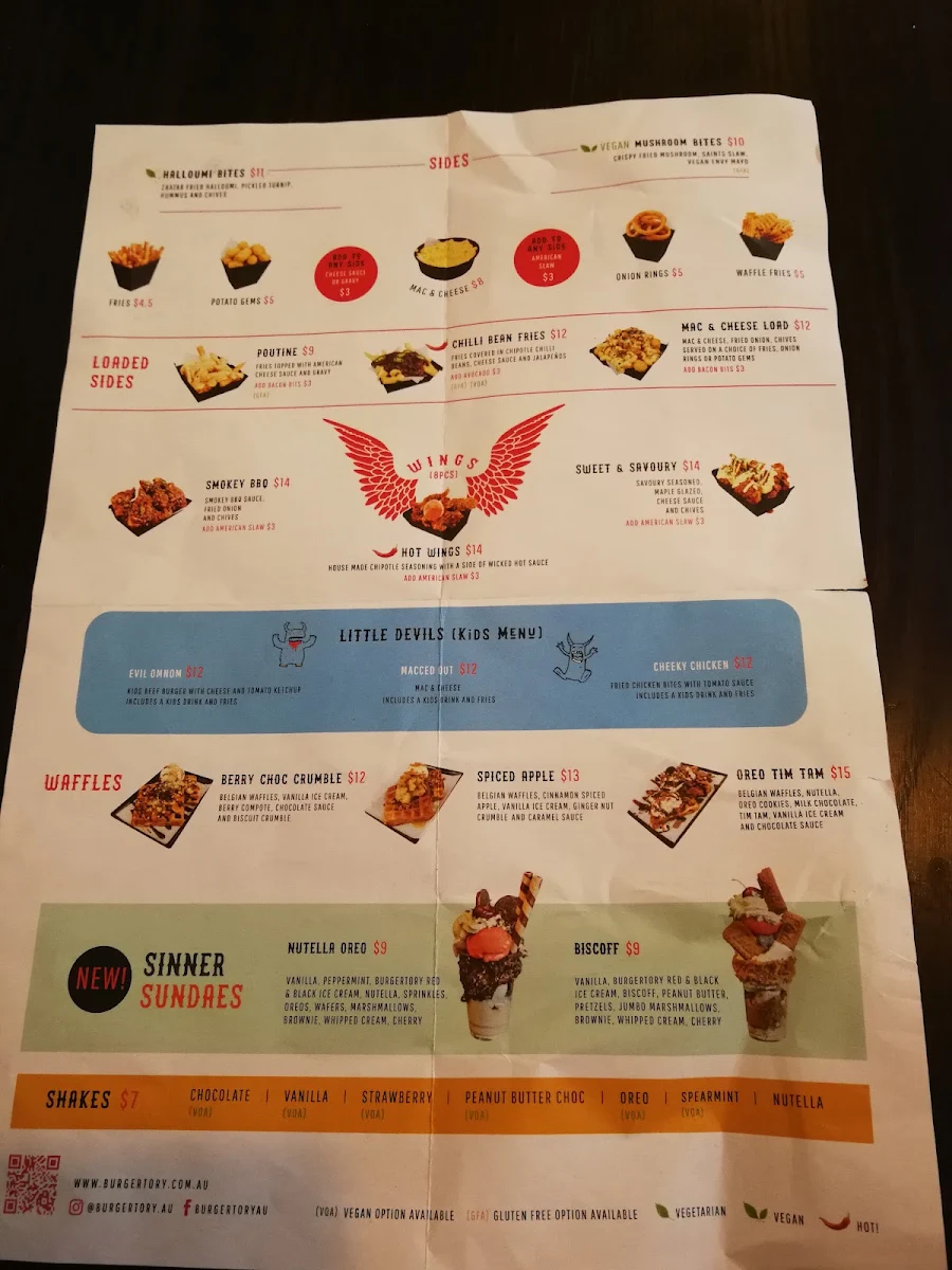 Menu, Burgertory - Prahran