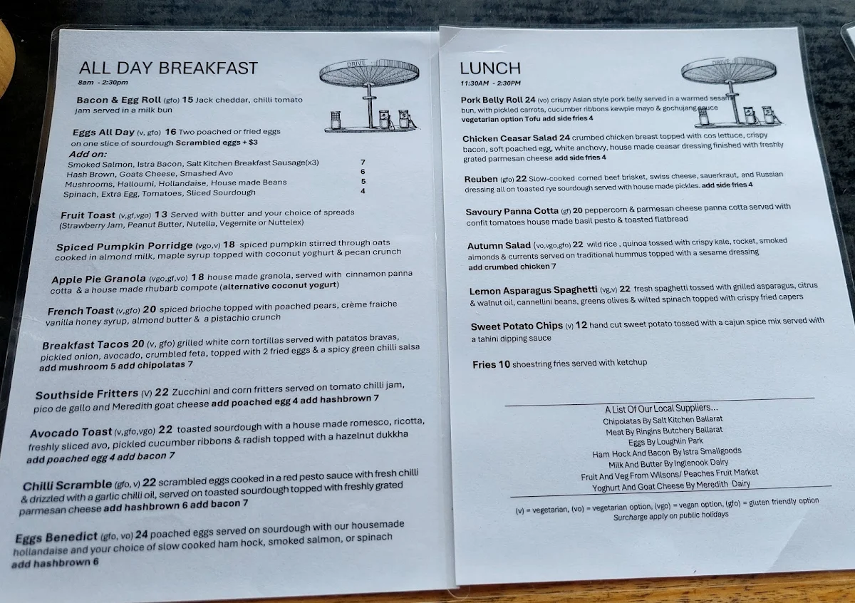 Menu, Drive Café