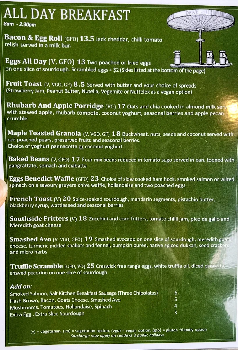 Menu, Drive Café