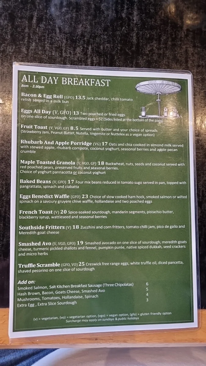 Menu, Drive Café