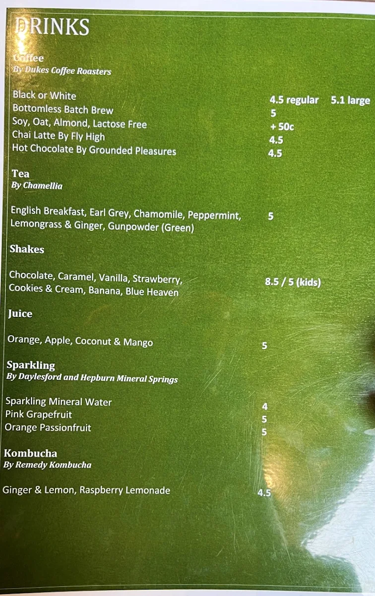 Menu, Drive Café