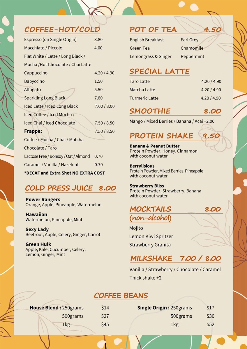 Menu, 18 Grams Kogarah