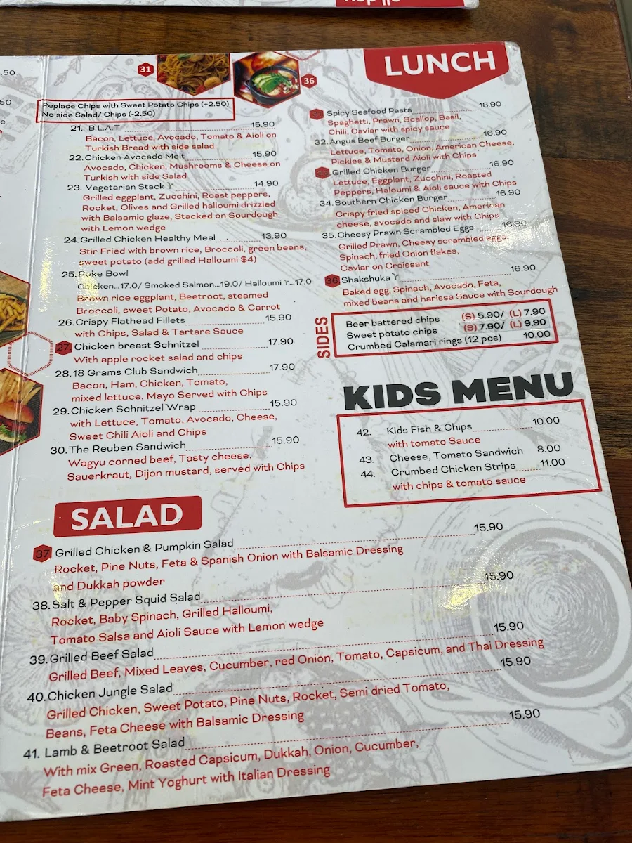 Menu, 18 Grams Kogarah