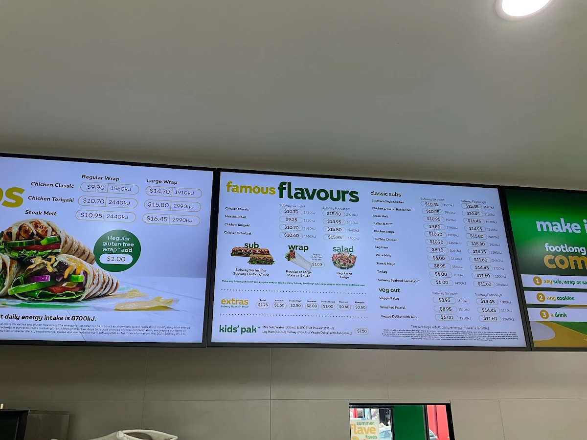 Menu, Subway Hallam