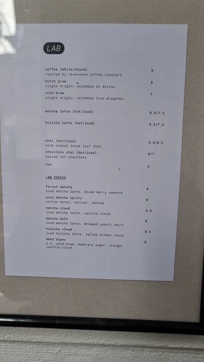 Menu, Sneaker Laundry LAB (Cafe)