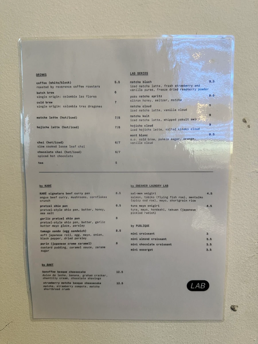 Menu, Sneaker Laundry LAB (Cafe)