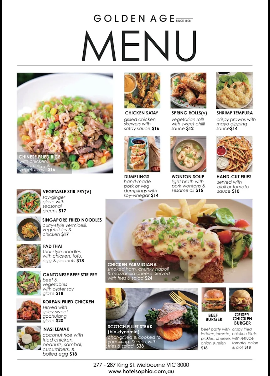 Menu, Golden Age Bistro