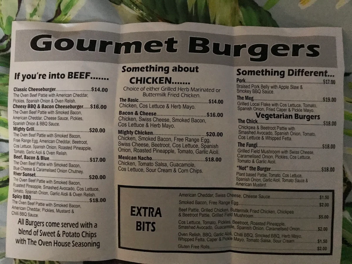 Menu, The Oven @ Murray Bridge