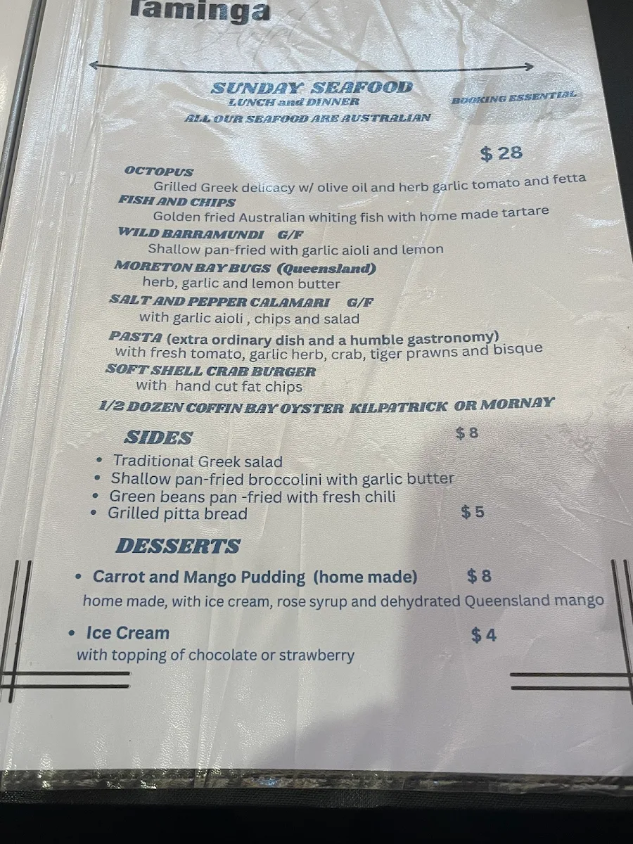 Menu, Taminga Hotel