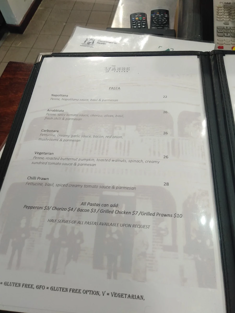 Menu, The Vasse Tavern