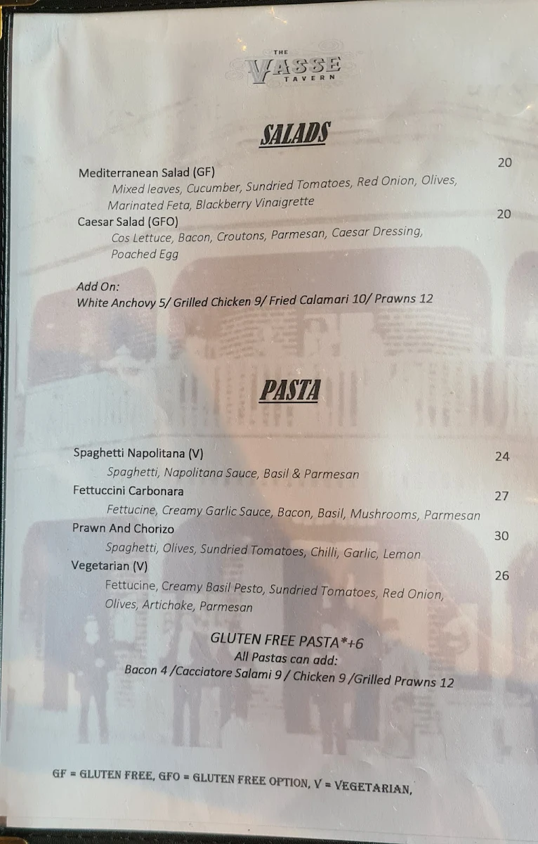 Menu, The Vasse Tavern