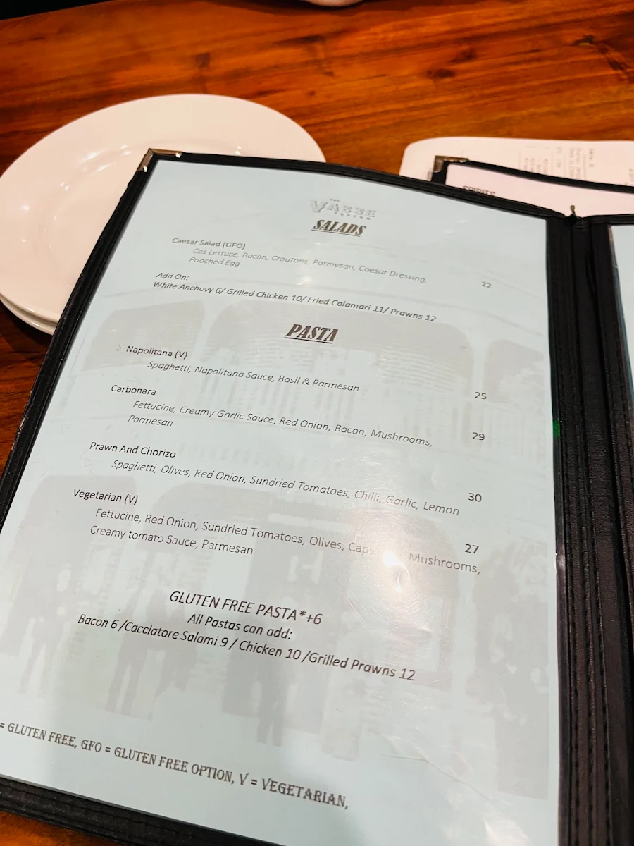 Menu, The Vasse Tavern