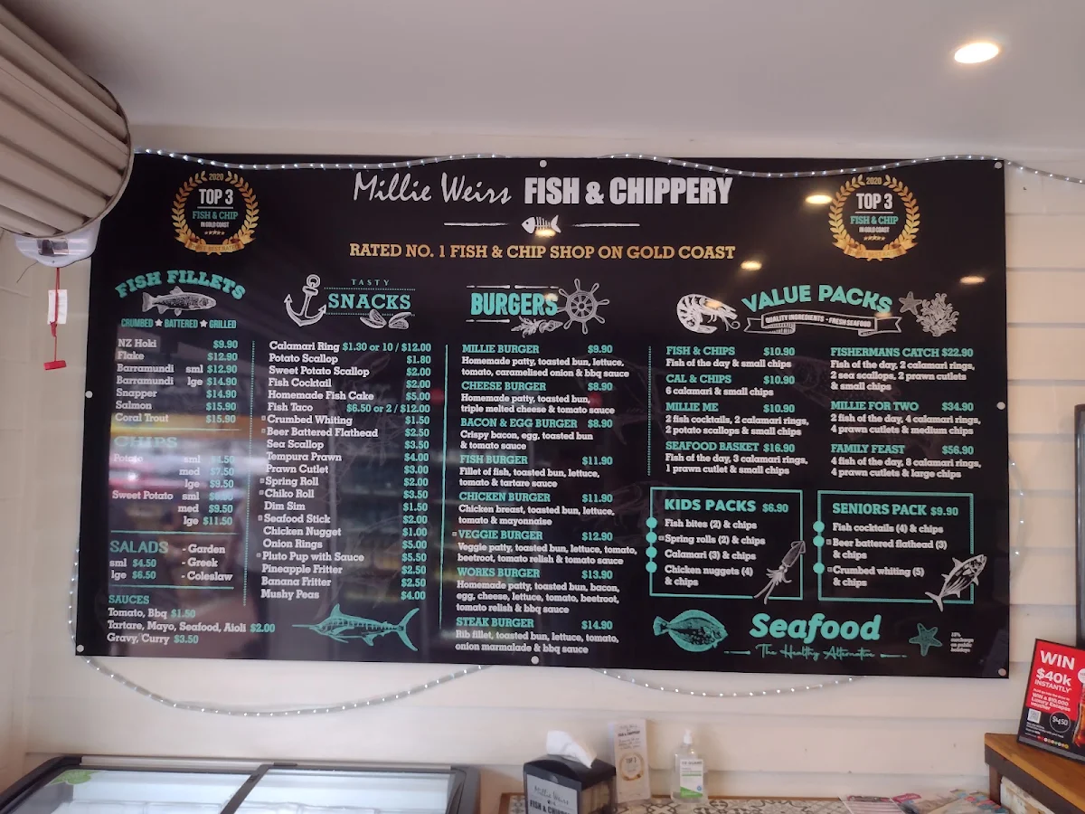 Menu, Millies Fish and Chips