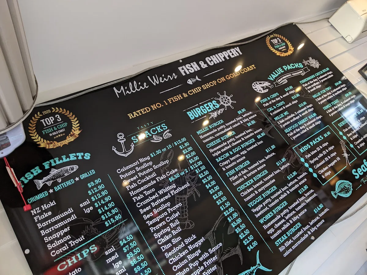 Menu, Millies Fish and Chips
