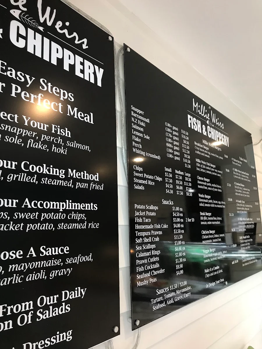 Menu, Millies Fish and Chips