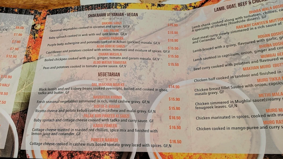 Menu, JJ's Indian Restaurant
