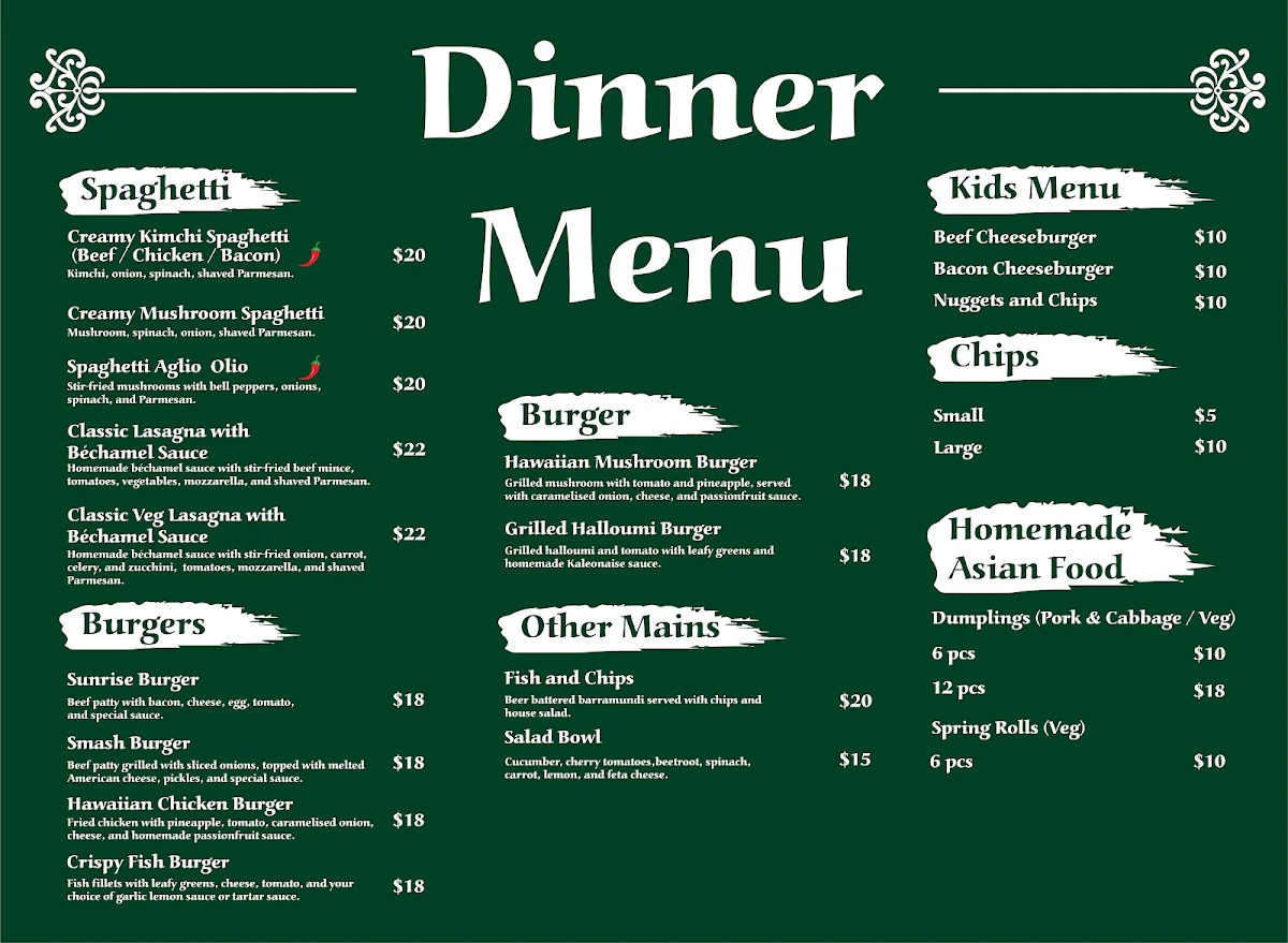 Menu, Bancroft Roasters Currumbin
