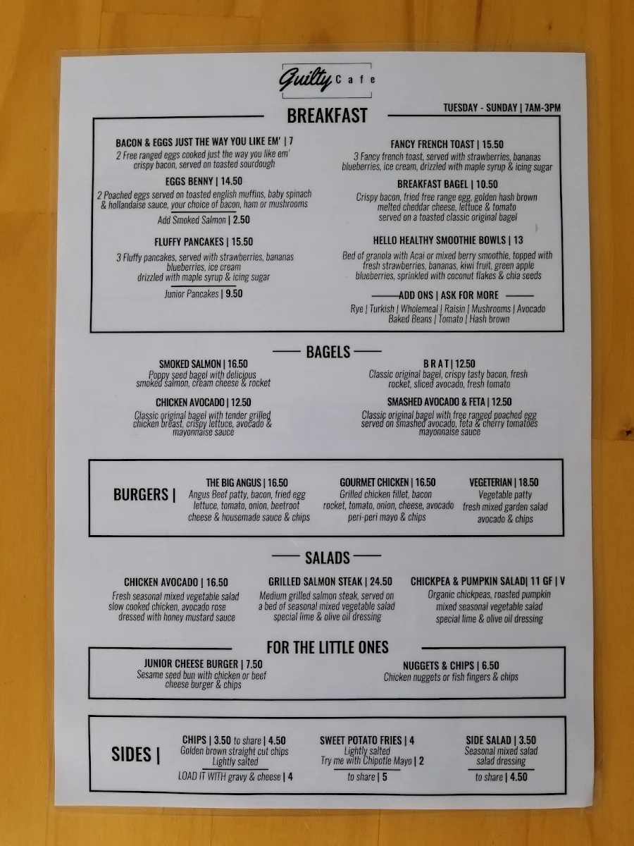 Menu, Bancroft Roasters Currumbin