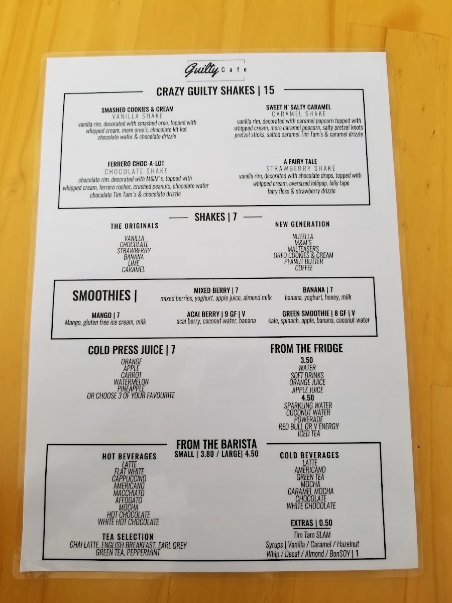 Menu, Bancroft Roasters Currumbin