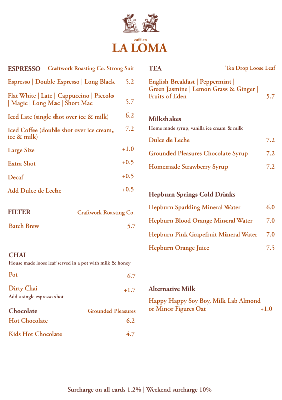 Menu, Café en la Loma
