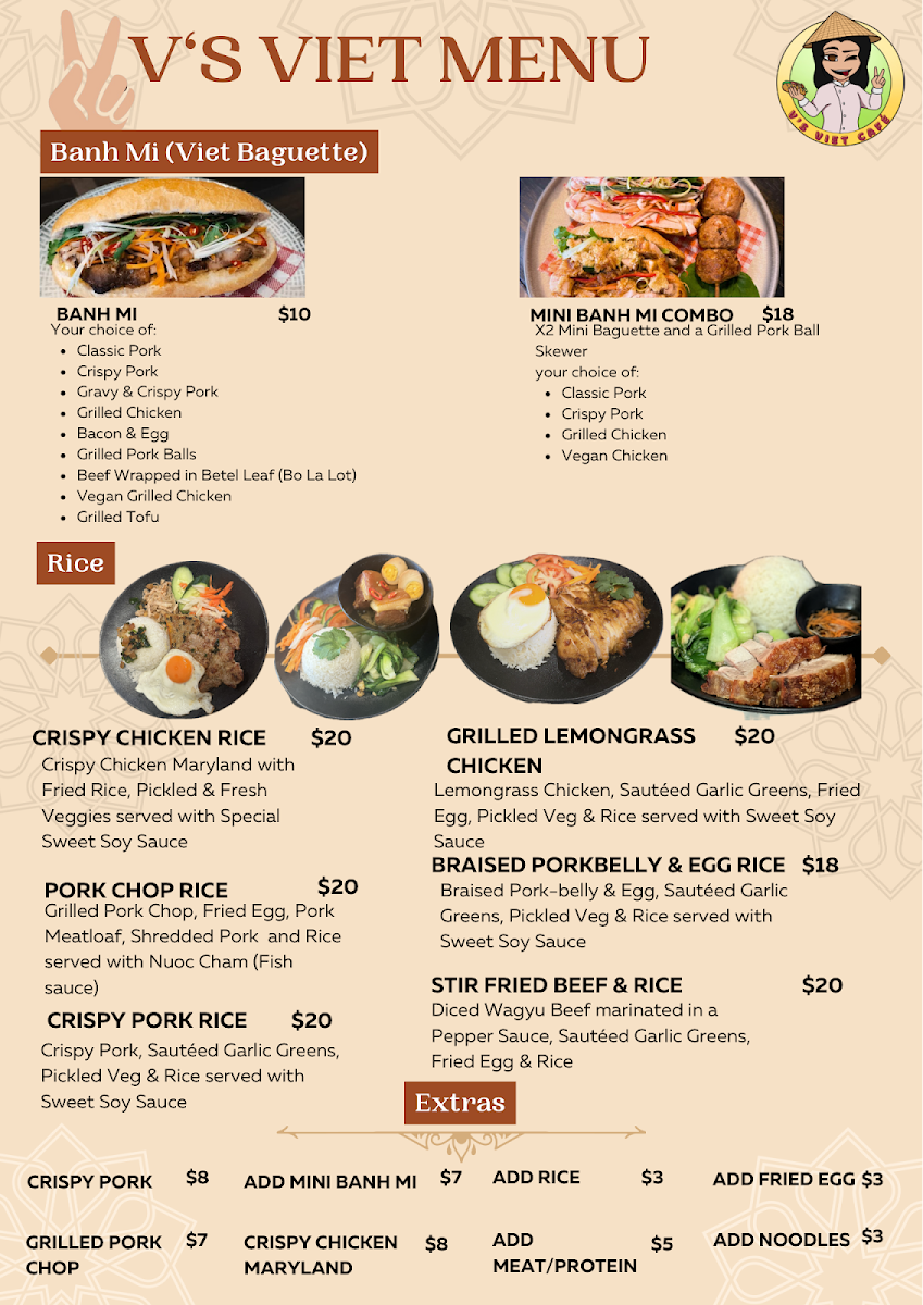 Menu, V’s Viet Cafe