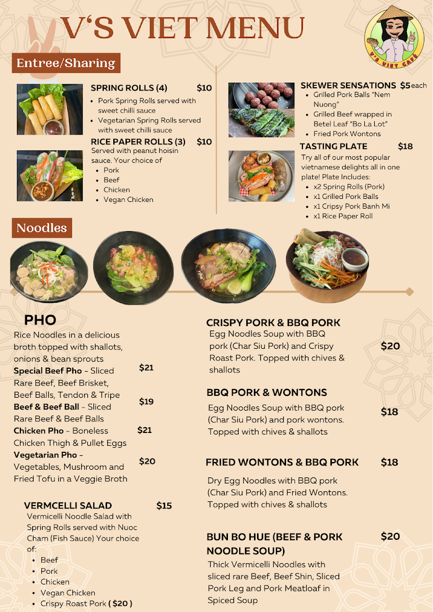 Menu, V’s Viet Cafe