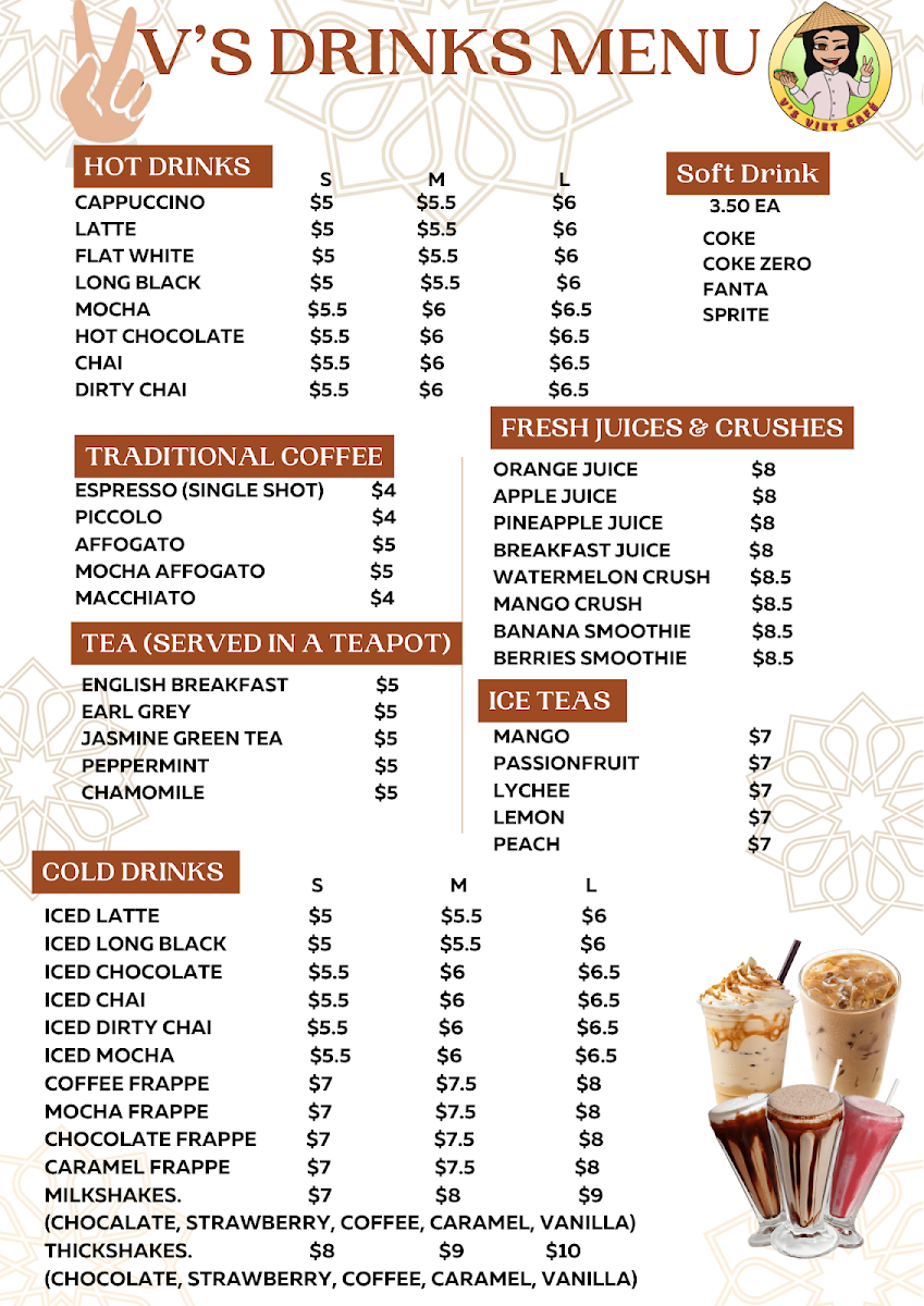 Menu, V’s Viet Cafe