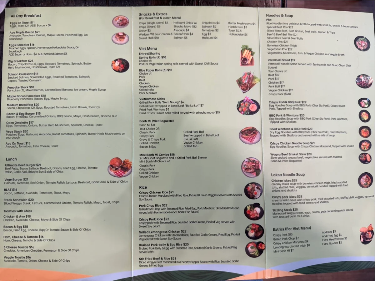 Menu, V’s Viet Cafe