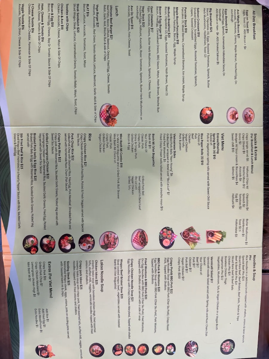 Menu, V’s Viet Cafe