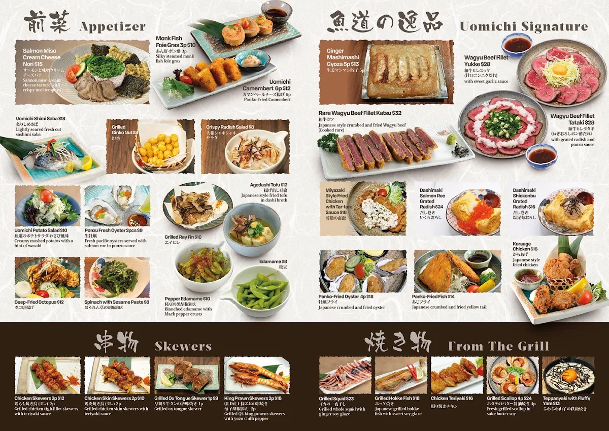 Menu, Izakaya Uomichi