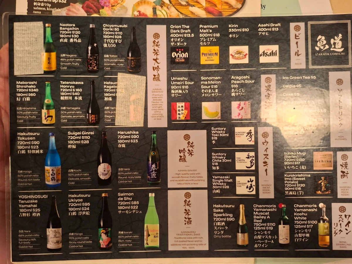 Menu, Izakaya Uomichi