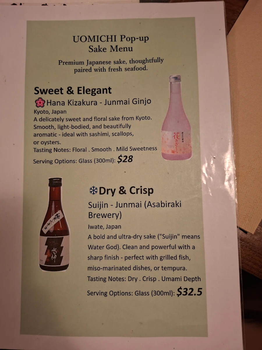 Menu, Izakaya Uomichi