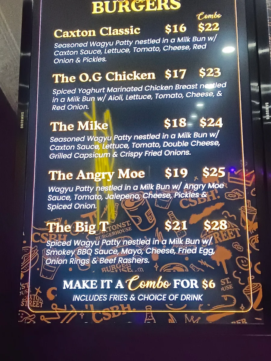 Menu, Caxton St Burger House