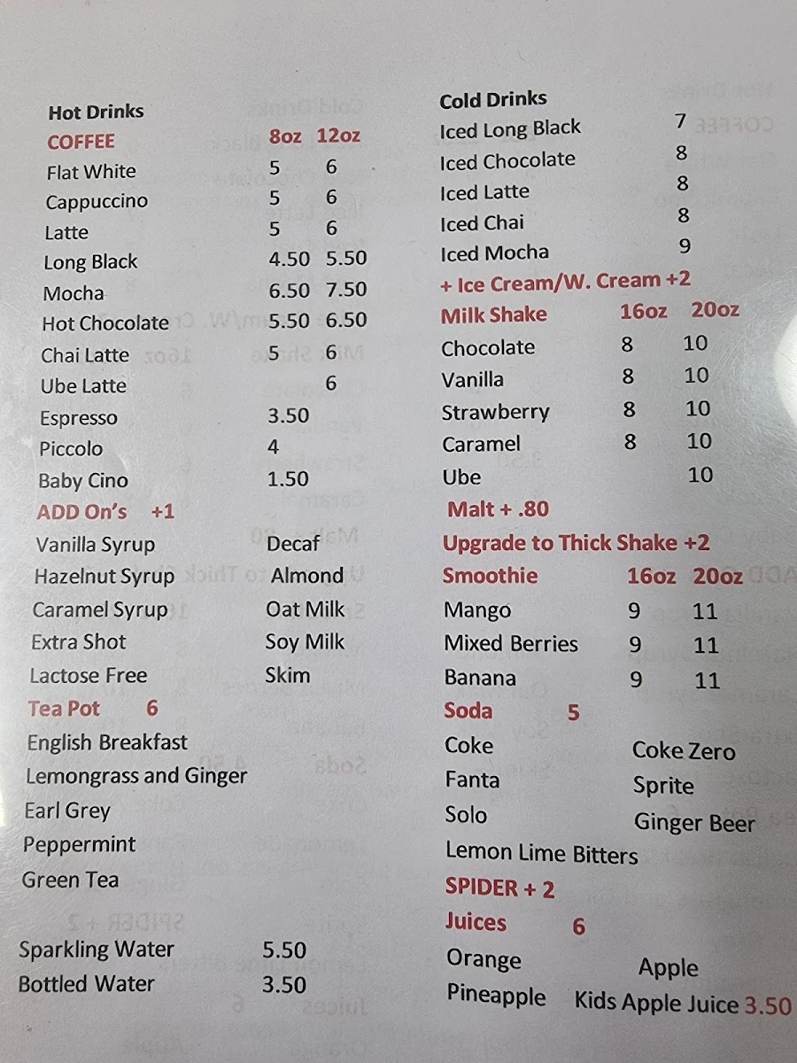 Menu, The Servants Quarters Tearooms