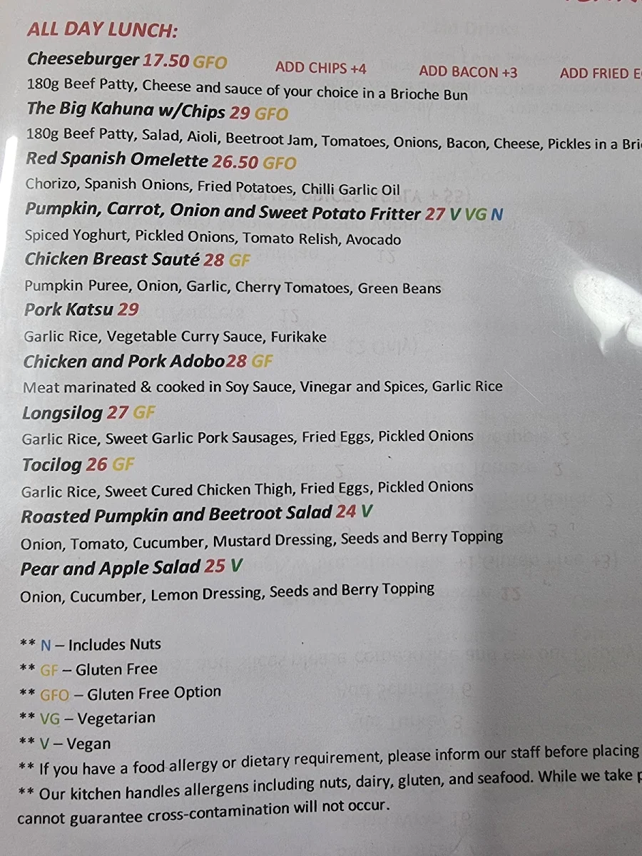 Menu, The Servants Quarters Tearooms