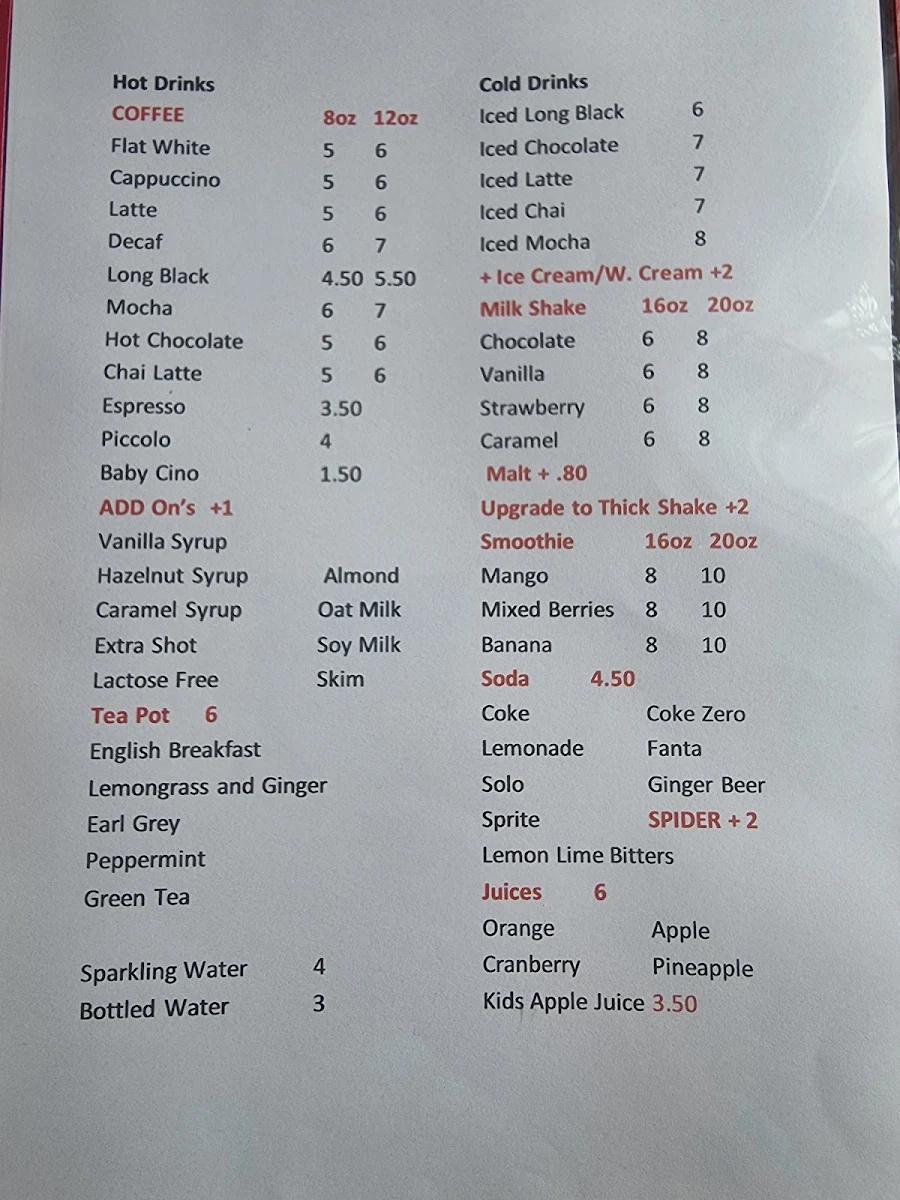 Menu, The Servants Quarters Tearooms