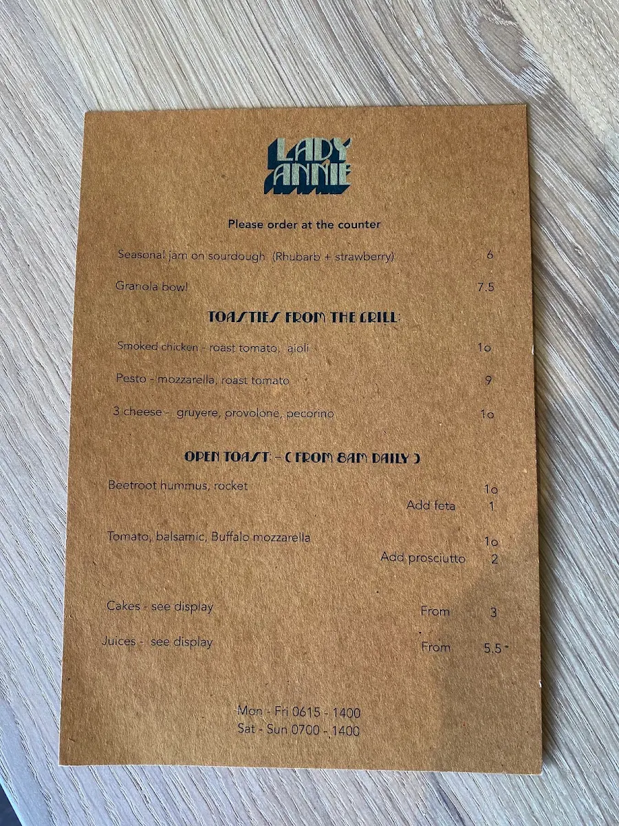 Menu, Lady Annie
