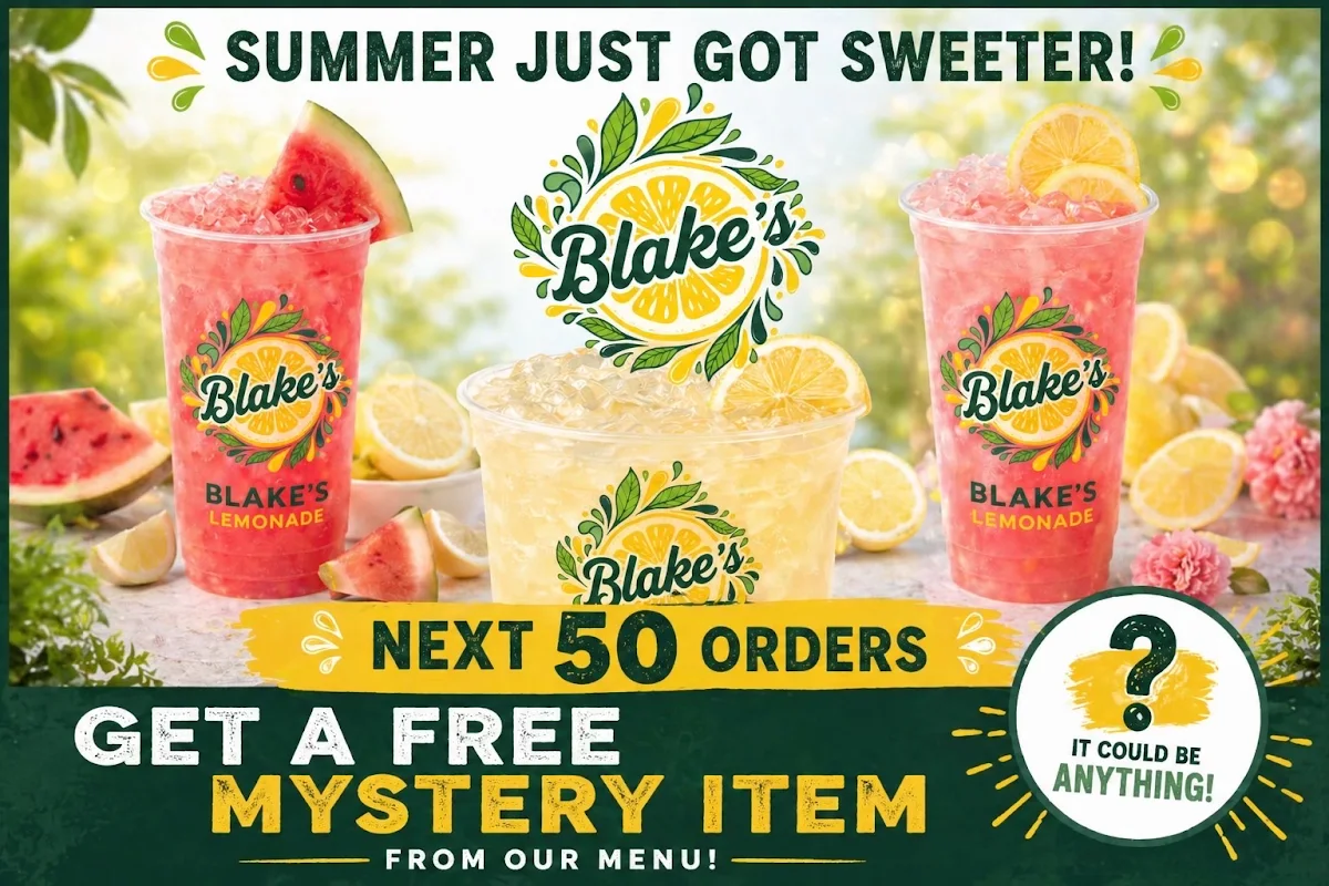 Menu, Blakes Lemonade