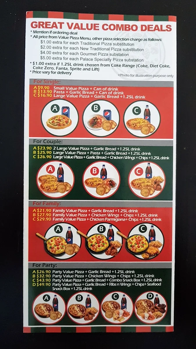 Menu, Pizza Palace